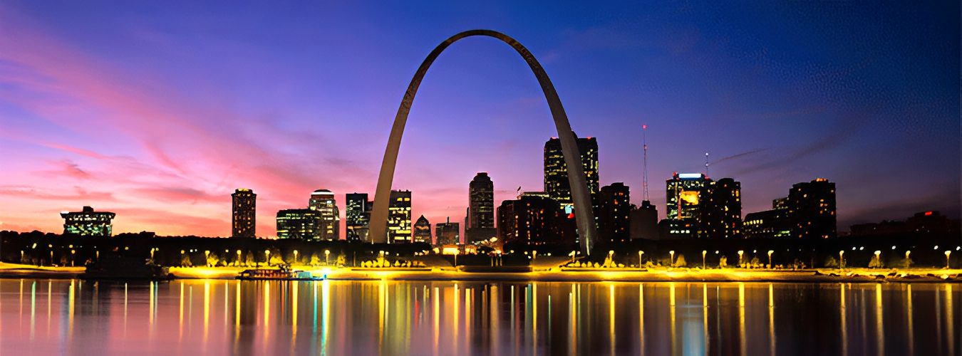Skyline at dusk, with the in the foreground