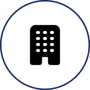 Black and white icon of a calculator in a blue circle, representing a calculator app for Android