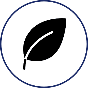 Black and white leaf in a blue circle, which is a logo for a leaf-based website