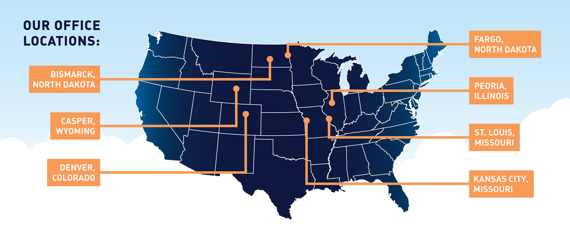 Map of the with the locations of office locations marked on it